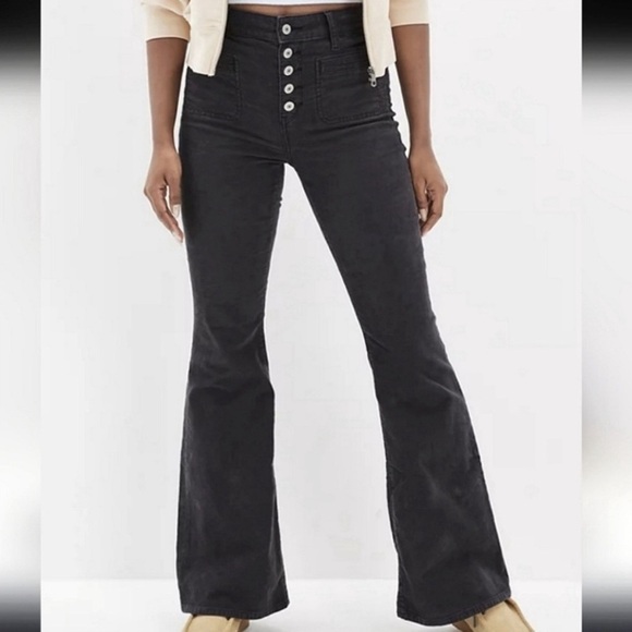 AE Stretch Corduroy Super High-Waisted Flare Pant GRAY NWT - Picture 1 of 3